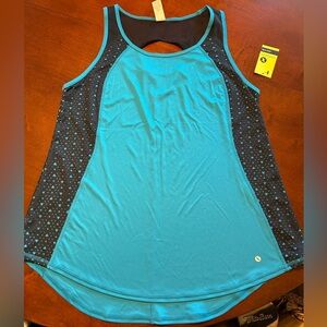 NWT Xersion Women’s Blue Teal Athletic Tank with Black Cutouts Side Panels - XL